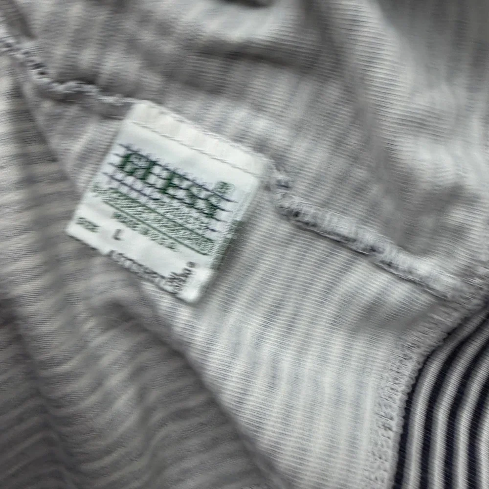 Vintage Guess Jeans USA Striped T-Shirt Georges Marciano Navy White Mens Large - Picture 6 of 9